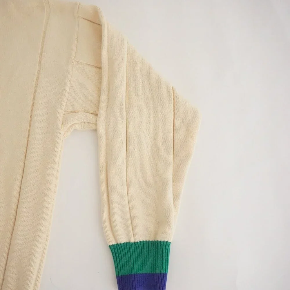 Gant Cream Cotton Ribbed Knit Sweater Green Trim Preppy Collegiate Old Money L - Picture 4 of 9
